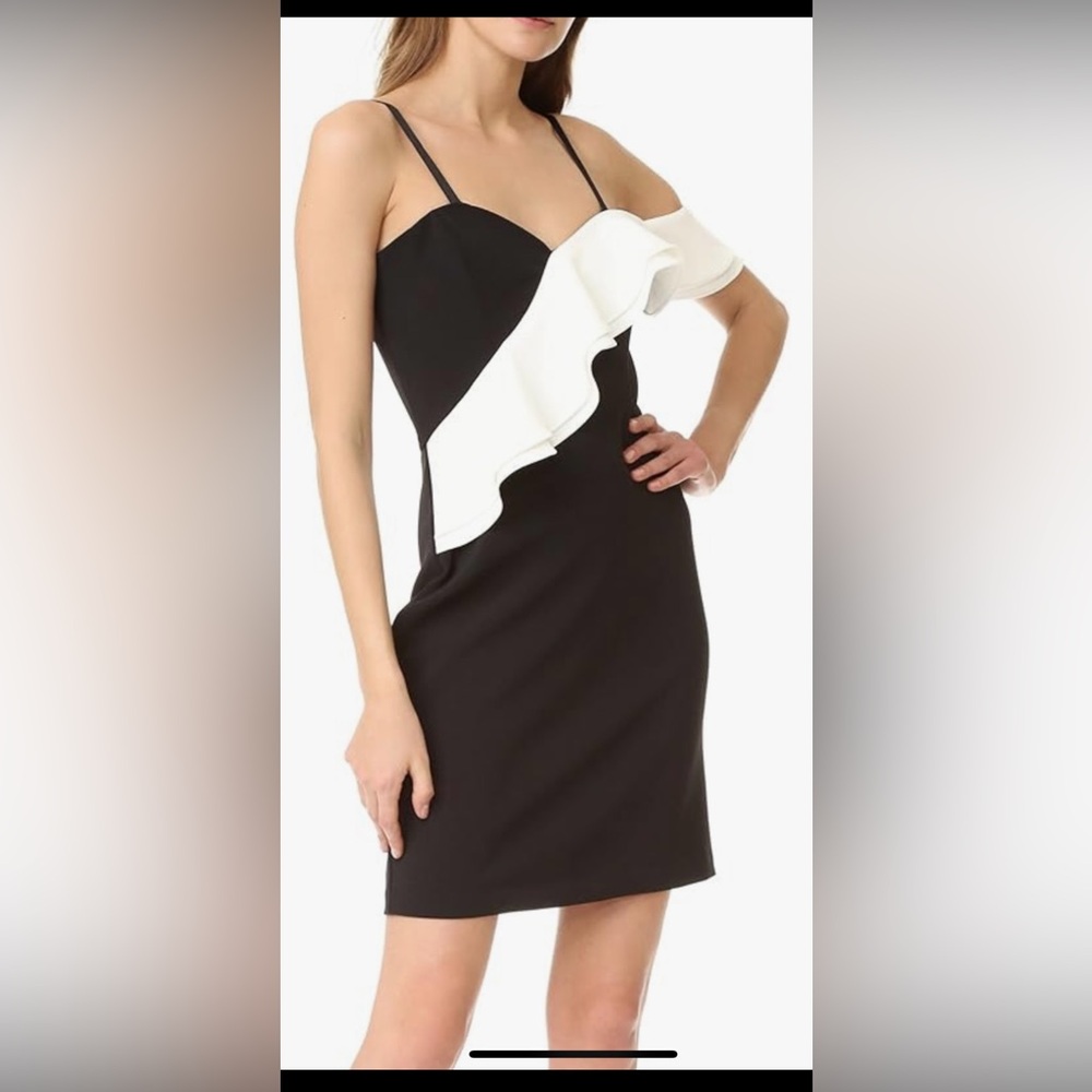 Parker Black and White One Shoulder Dress